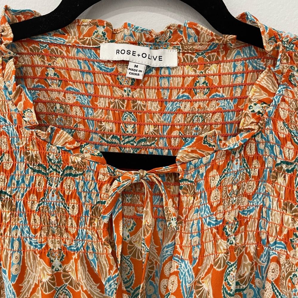 Rose & Olive Tunic Top Womens Color Orange Floral Long Sleeve Sz M - Picture 2 of 8